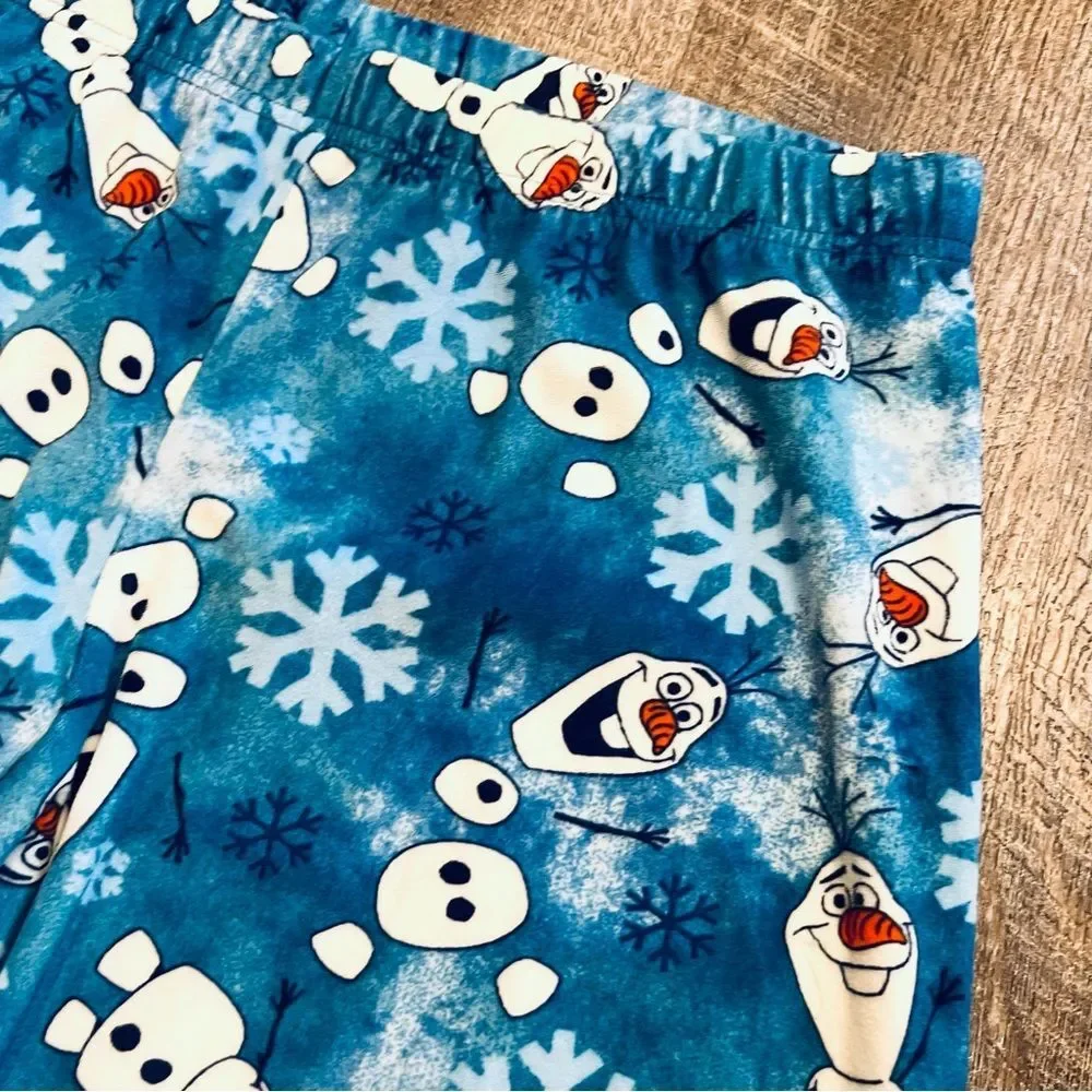 Disney Frozen Olaf Fleece Pajama Pants Boys Medium 8 Blue Snowflake Winter PJ